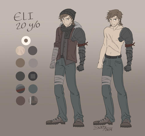 A character sheet of my character, Eli.