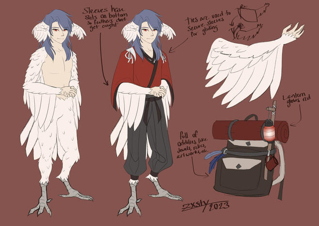 A character sheet for one of my OCs, Akeo.