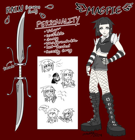 A character sheet for my Soul Eater-inspired OC, Magpie.