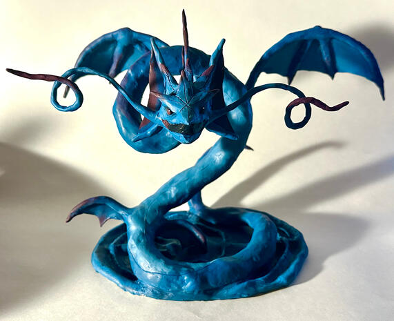 A clay sculpture depicting Leviathan from FFXIV, made for school.