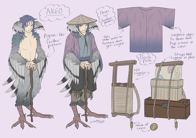 A character sheet for my character, Akeo.