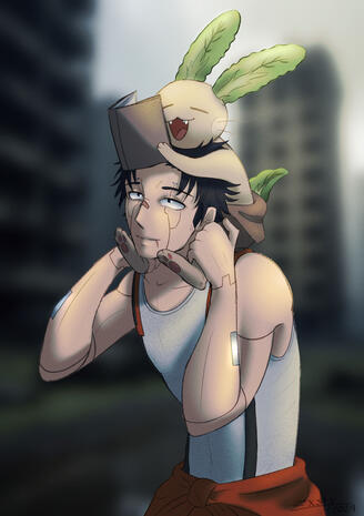 An Artfight attack featuring Puzzanip&#39;s characters, Aleksei and Butterhead.