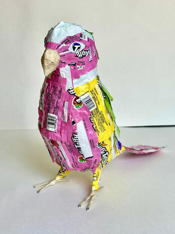 A 3D sculpture I made for school using Laffy Taffy wrappers.
