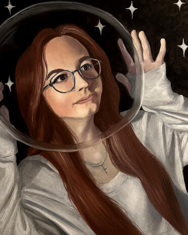 A self-portrait painting made for school. Oil on canvas board.