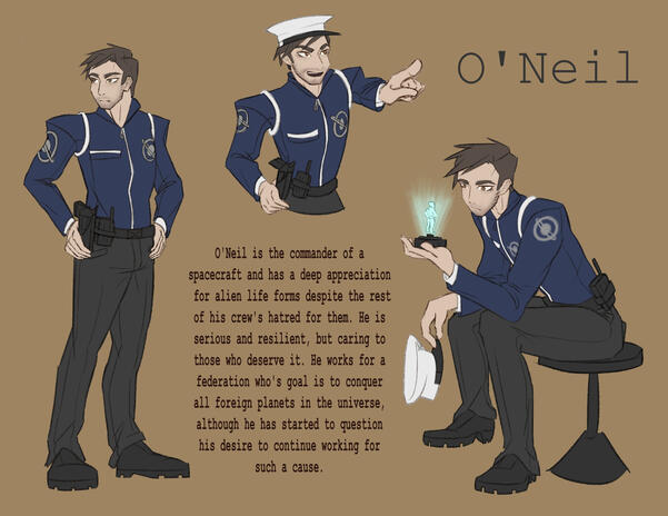 A character sheet for my character, O&#39;Neil. Made for character design class.