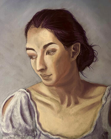 A full-color portrait made for school. Oil on canvas board.