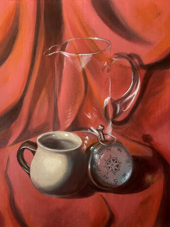 A still life painting for school. Acrylic on canvas paper.