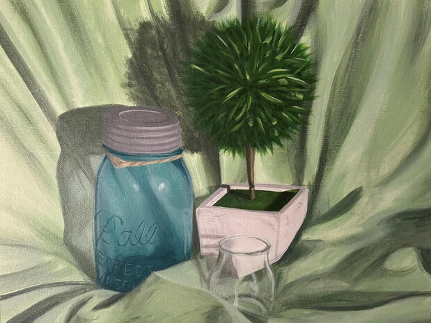 A still life painting for school. Acrylic on canvas paper.