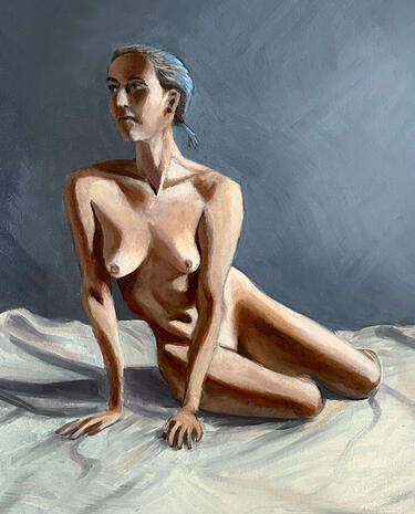 A full-color figure painting made for school. Oil on canvas board.