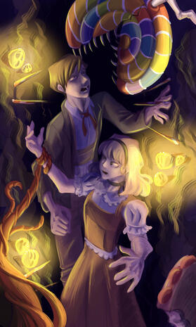 An illustration made for school; Hansel and Gretel inspired.