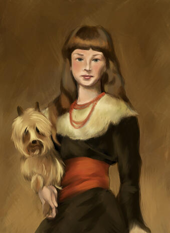 A master&#39;s study painting made for school: &quot;Miss Beatrice Townsend&quot; by John Singer Sargent. Digital.